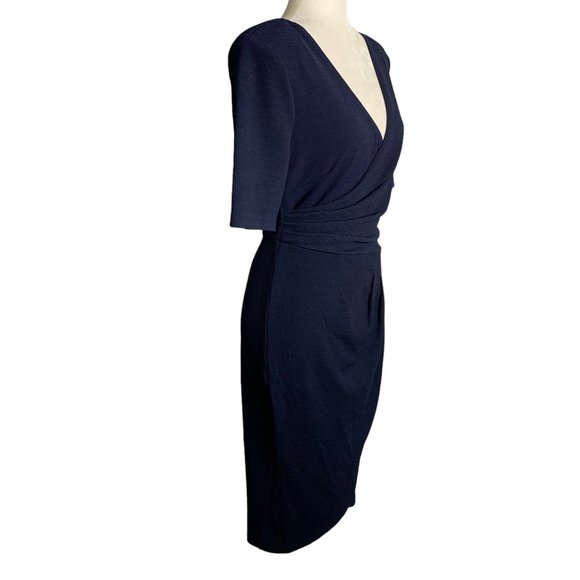 Adrianna Papell Rio Knit Sheath Dress 10 Blue V Neck Draped Lined Short Sleeve - Picture 6 of 7